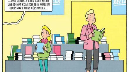 Graphic Novels - nichts für Kinder und mittelalte Männer? Eine von Arne Bellstorf gezeichnete Szene aus dem Info-Flyer von www.graphic-novel.info.