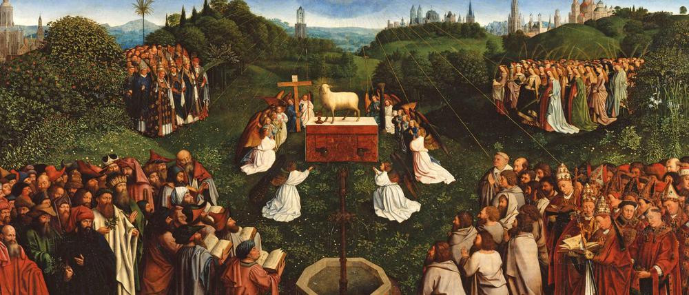 Anbetung des Lammes: 1558 malte Michiel Coxcie eine Kopie des zentralen Bildes vom Genter Altar. Sie befindet sich heute in der Berliner Gemäldegalerie. 