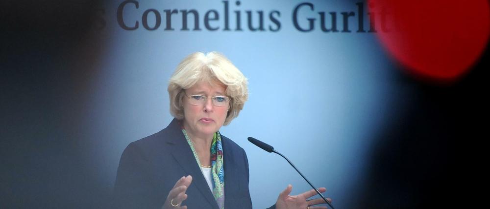 Kulturstaatsministerin Monika Grütters (CDU) bei der Pressekonferenz zur Nachlassvereinbarung im Fall Cornelius Gurlitt.