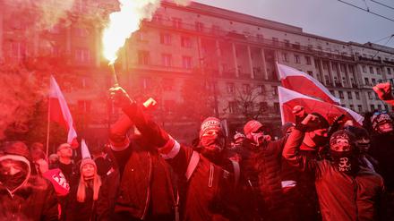 Nationalisten und Rechtsradikale in Warschau, am 11. November 2020, dem Unabhängigkeitstag.