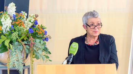 Die Präsidentin des Goethe-Instituts, Carola Lentz, redet bei der Eröffnung der neuen Räumlichkeiten des Goethe-Instituts Riga.