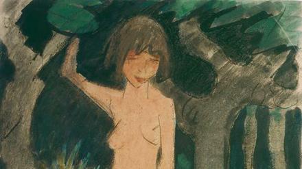 Otto Mueller: "Zwischen Bäumen stehendes Mädchen", um 1925
