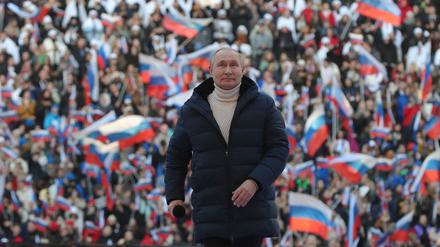 Russlands Präsident Wladimir Putin am 18. März 2022 im Luschniki-Stadion in Moskau.