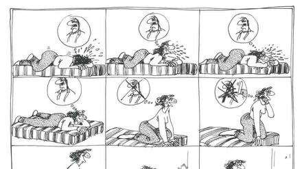 Die Frustrierte. Ein klassischer Strip von Claire Bretécher, für Komplettansicht auf Plus-Symbol klicken.