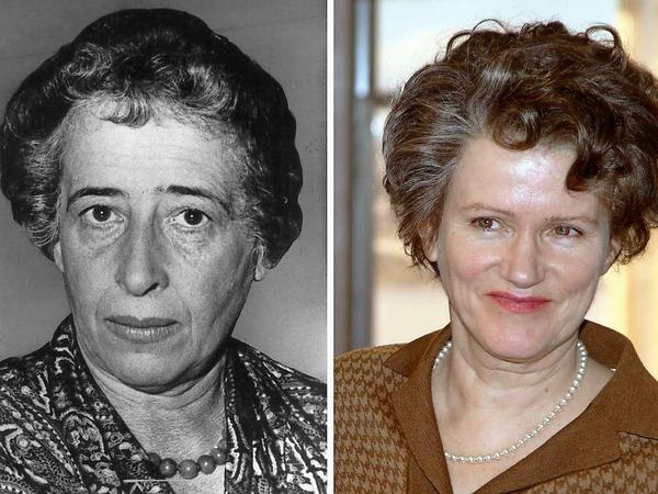 Hannah Arendt (1906 bis 1975) und ihre Darstellerin in Margarethe von Trottas Film, Barbara Sukowa.