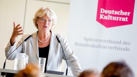 Kulturstaatsministerin Monika Grütters (CDU) bei der Vorstellung des Buches "Wachgeküsst. 20 Jahre neue Kulturpolitik des Bundes 1998 - 2018" in der Akademie der Künste. 