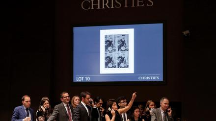 Noch mehr Gebote? Die Versteigerung der "Four Marlons" von Warhol bei Christie's in New York.