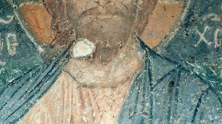 Byzantinischer Christus. Fresko aus der Hagia Sophia in Iznik (13. Jahrhundert).