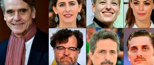 Die Jury der Berlinale 2020: Jeremy Irons (links), Annemarie Jacir, Bettina Brokemper, Berenice Bejo (oben v.l.), Kenneth Lonergan, Kleber Mendonca Filho, Luca Marinelli (unten v.l.).