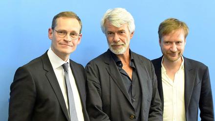 Michael Müller, Chris Dercon und Tim Renner in Berlin.
