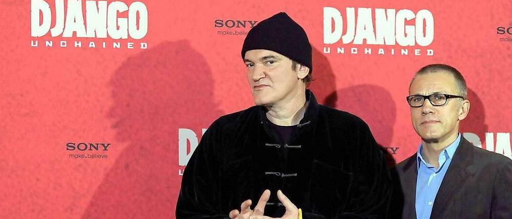 Quentin Tarantino und Christoph Waltz bei der "Django"-Premiere in Berlin.