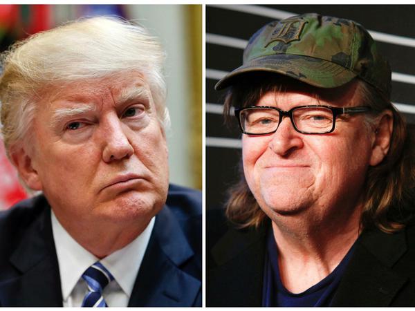 Arbeitet sich an Trump ab: Der Dokumentarist Michael Moore (r) hat nun eine Trump-kritische Enthüllungsplattform eingerichtet.