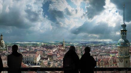 Blick auf die barocke Altstadt Dresdens mit dem Hausmannsturm.