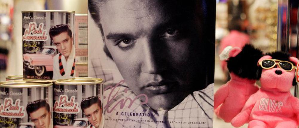 Elvis Presley merchandise is displayed at the official Viva ELVIS store at the Aria hotel-casino in Las Vegas