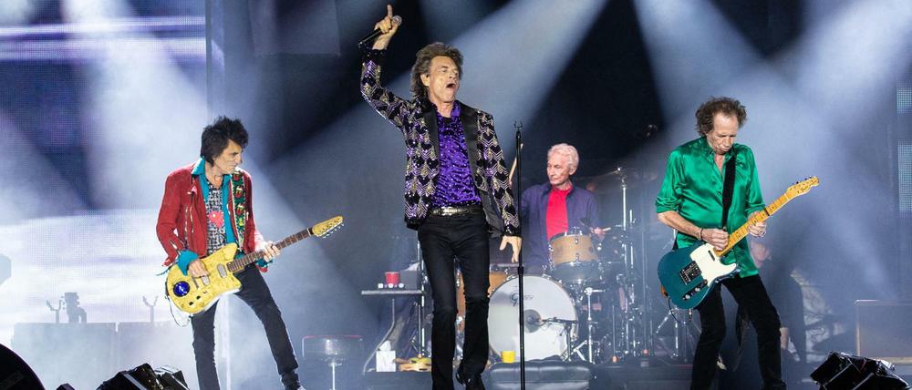 The Rolling Stones 2019 auf ihrer "No Filter"-Tour in Houston, Texas, von links nach rechts Ronnie Wood, Mick Jagger, Charlie Watts and Keith Richards.