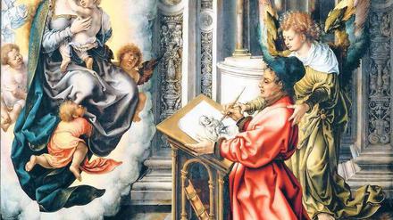 Der Engel als Ghostwriter. Jan Gossaert malt „Der heilige Lukas malt die Madonna“ um 1520. Foto: akg-images