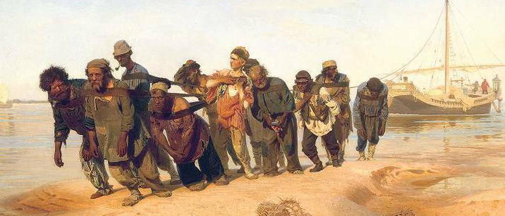 Zerfurcht. Zerquält. Würdevoll. Ilja Repins Sozialstudie „Die Wolgatreidler“ von 1870-73 ist das berühmteste Bild in den Kunstsammlungen Chemnitz. 