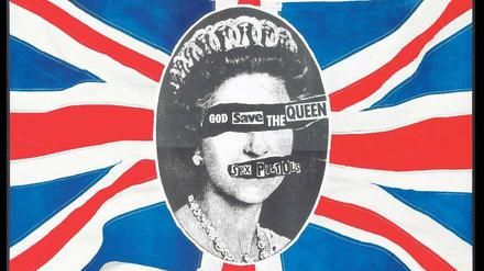 „God Save the Queen“. Mit diesem Poster machte Jamie Reid 1977 Promotion für die Punkband Sex Pistols.