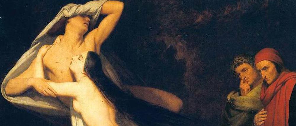 Verdammnis und ewige Liebe. 1854 malte Ary Scheffer die Episode von „Paolo und Francesca im Wirbelsturm“ aus Dantes Göttlicher Komödie. 