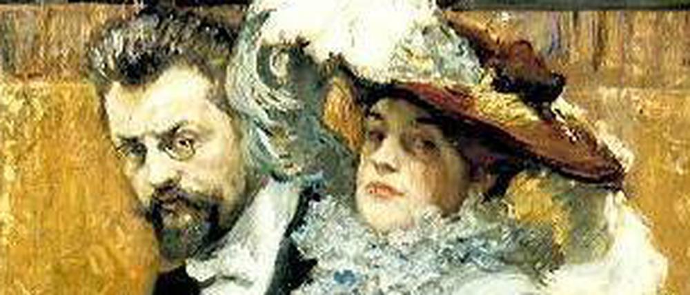 Max Slevogt liebte es, sich zu inszenieren. 1904 porträtiert er sich mit seiner Gattin auf dem Weg zum „Bal paré“.