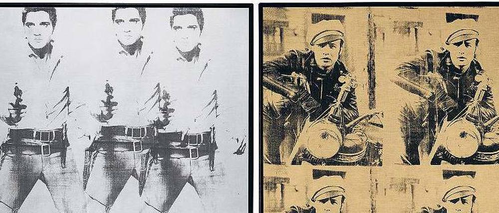 Die beiden Warhols – „Triple Elvis“ (1963) und „Four Marlon“ (1966).
