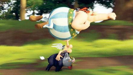 Kampfgeist. Während der Wildschweinjagd muss Asterix seine Beute vor Obelix verteidigen. 