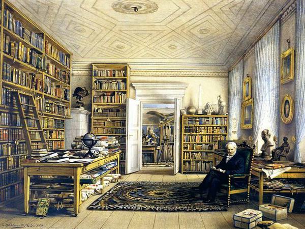 Der Naturforscher, Schriftsteller und große Intellektuelle Alexander von Humboldt (1769–1859) in seinem Berliner Arbeitszimmer.