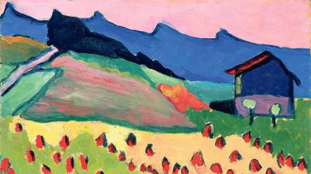 Lichtzauber im Gebirge. Gabriele Münters Gemälde „Landschaft mit Hütte im Abendrot“ entstand 1908 in der Umgebung von Murnau. 