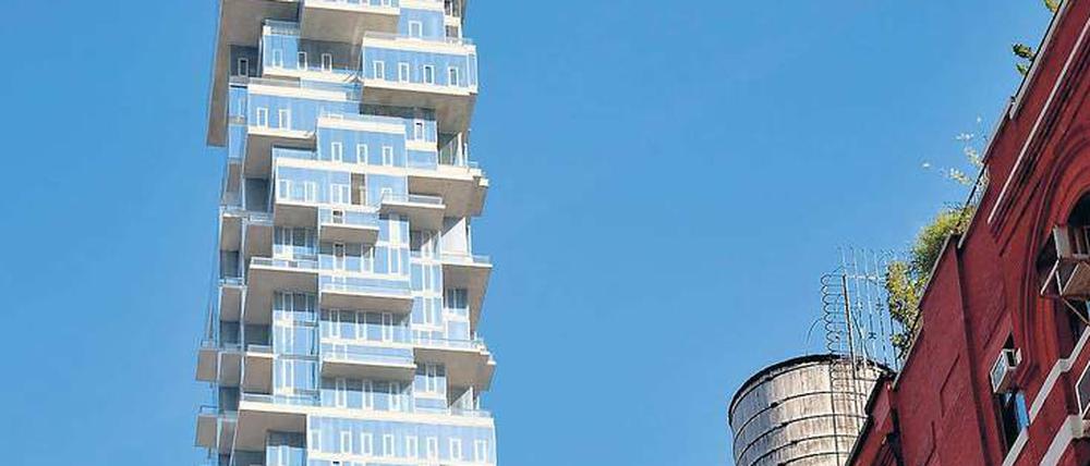 Schachtelhalm. Das schwer angesagte Wohnhochhaus „56 Leonard Street“ des Schweizer Architekturbüros Herzog & de Meuron in New York.