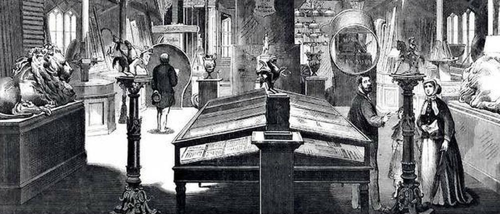 Hölzerner Showroom. Die erste Unterkunft des Museums befand sich im ehemaligen Diorama der Gebrüder Gropius in Mitte. Der Holzstich nach Heinrich Scherenberg wurde im Gründungsjahr in der „Illustrirten Zeitung“ abgedruckt.