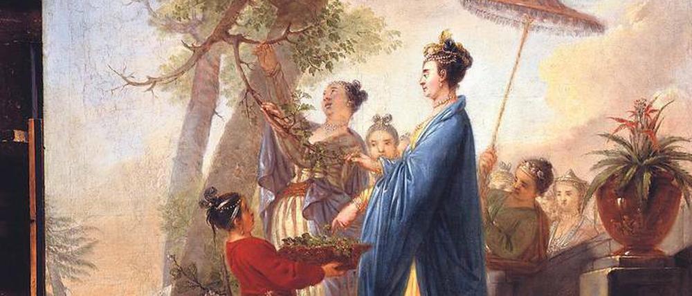 Chinoiserien. Bernard Rodes Gemälde "Die chinesische Kaiserin pflückt Maulbeerblätter", um 1770.