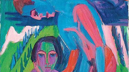 Adam und Eva in den Alpen. Ernst Ludwig Kirchners Gemälde „Schwarzer Frühling“ von 1929 lieferte die Vorlage für den nach 1954 gewirkten Wandbehang. 