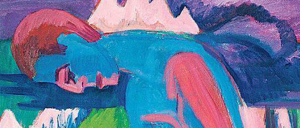 Adam und Eva in den Alpen. Ernst Ludwig Kirchners Gemälde „Schwarzer Frühling“ von 1929 lieferte die Vorlage für den nach 1954 gewirkten Wandbehang. 