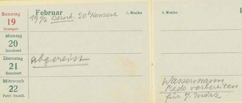 Schicksalstag. Am 21. Februar 1933 notiert Heinrich Mann in seinen Kalender lakonisch „abgereist“. 