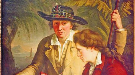 Johann Reinhold Forster und Georg Forster auf Tahiti. Gemälde von John Francis Rigaud (um 1780).