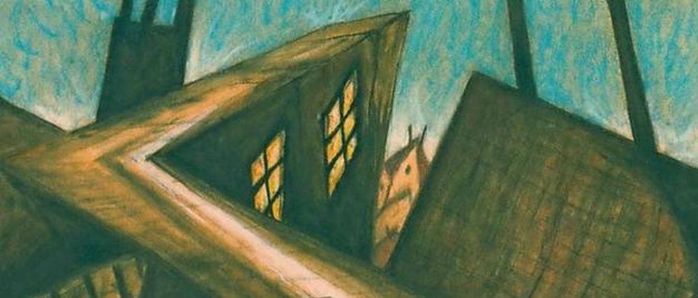 Visionär. Hermann Warms gezeichneter Entwurf für „Caligari“ trägt den Titel „Die Dächer“ (1919).