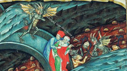 Letzte Reise. Die lombardische Buchmalerei von 1440 zeigt „Komödien“-Dichter Dante und Vergil in der Unterwelt.Foto: akg-images/E. Lessing