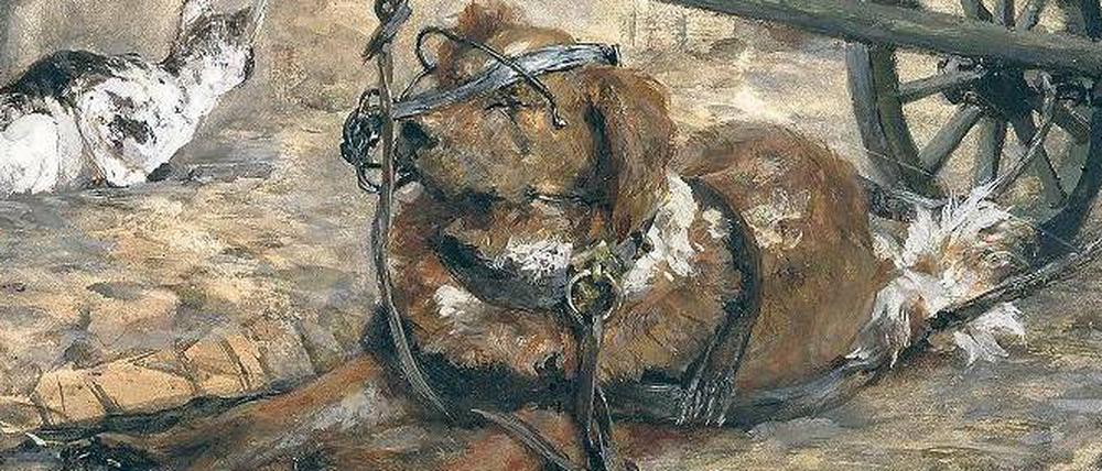 Wenn nicht vergöttert, dann gequält: Adolph Menzels „Spannhund und Katze“ von 1863/83 