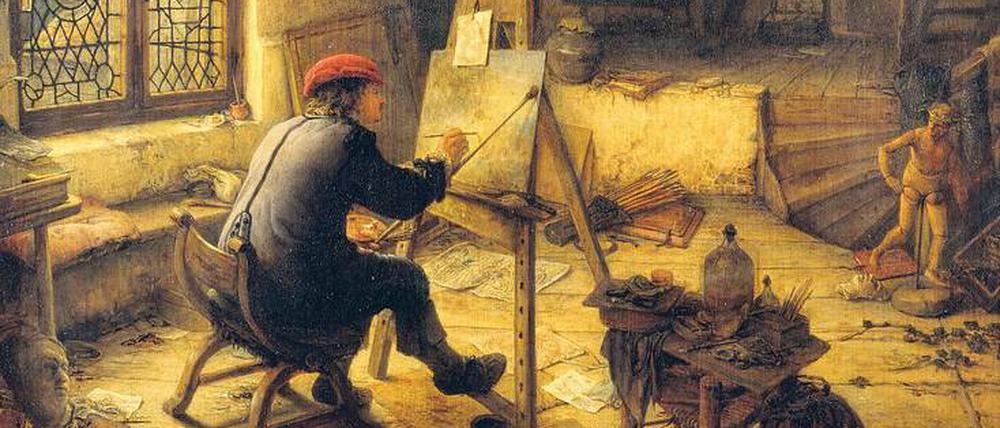 Nehme jede Arbeit an. Adriaen van Ostades "Maler in seiner Werkstatt" lebt in einer Welt scheinbar abseits des Kunstmarkts. Gemälde von 1663. 