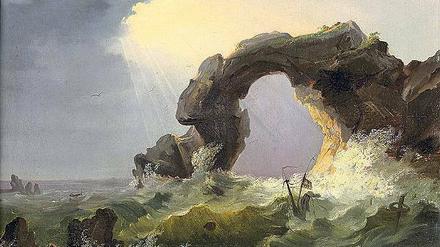 "Sturm beim Arco di Miseno bei Miliscola am Golf von Neapel", unbekannter Maler (um 1840) 