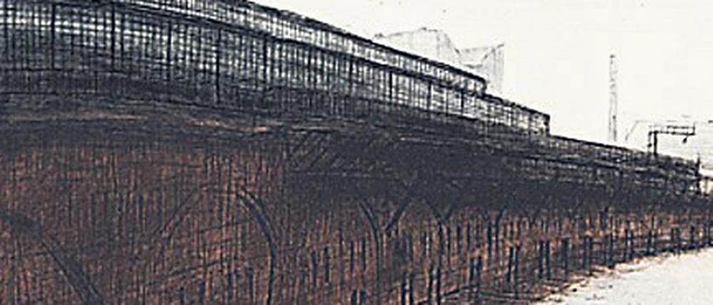 Bonjour Tristesse. Die Jannowitzbrücke, 1983 von Ursula Strozynski in einer Radierung festgehalten.