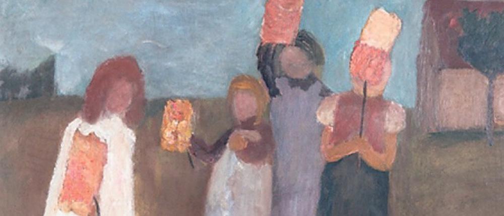 Farblichtpunkte. Die „Kinder mit Laternen vor Haus“ malte die Künstlerin 1901.