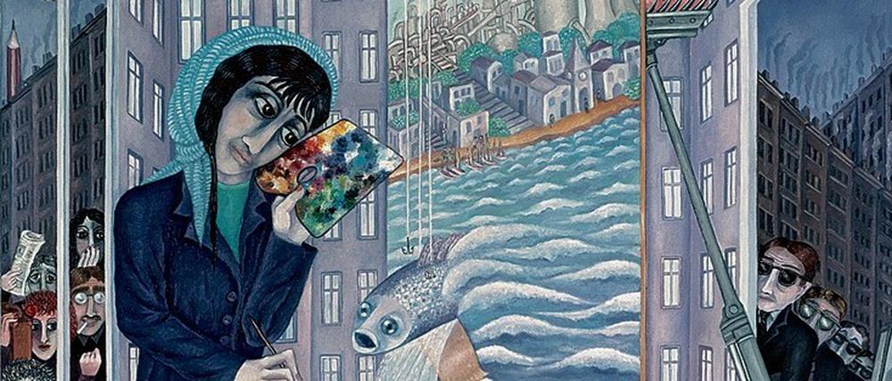 „Die Malerin und der Fisch“ (130 x 100 cm) heißt das Bild von 1985.