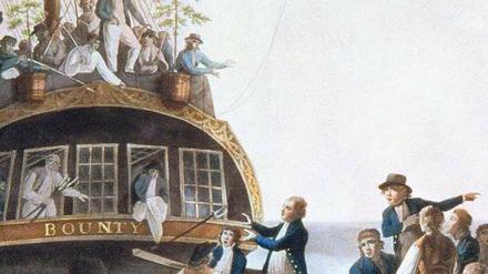 Unterwegs nach Pitcairn. Ransmayr schreibt auch über die Bounty-Meuterei (hier ein Gemälde von Robert Dodd, 1790). Abb.: cinetext