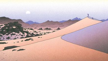 Einst lebten hier Elefanten. Das Sandmeer der Sahara, gemalt von Vincent Mahé – eine von insgesamt 20 faszinierenden Landschaften weltweit aus dem Buch „Wüsten, Berge, Fjorde“.