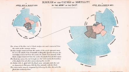 Ein Klassiker der modernen Infografik. In diesem Diagramm bündelte Florence Nightingale 1858, was sie über die Sterbeursachen britischer Soldaten im Krimkrieg herausgefunden hatte. 