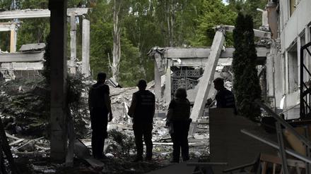 Von russischen Raketen zerstörte Schule in Charkiw.