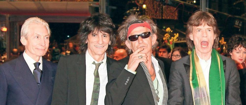 Die Rolling Stones, Charlie Watts (l-r), Ron Wood, Keith Richards und Mick Jagger bei der Eröffnung der Berlinale 2008.