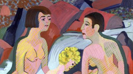 Ernst Ludwig Kirchner, „Badende Frauen und Kinder“, 1925/32, Öl auf Leinwand.