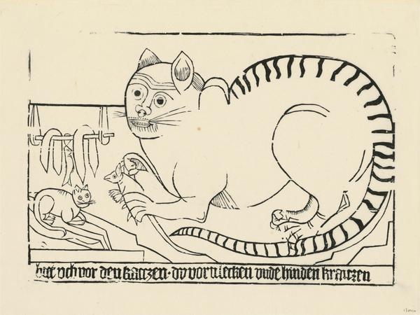 Holzschnitt „Die Katze“, Neudruck vom Stock des 15. Jahrhunderts.